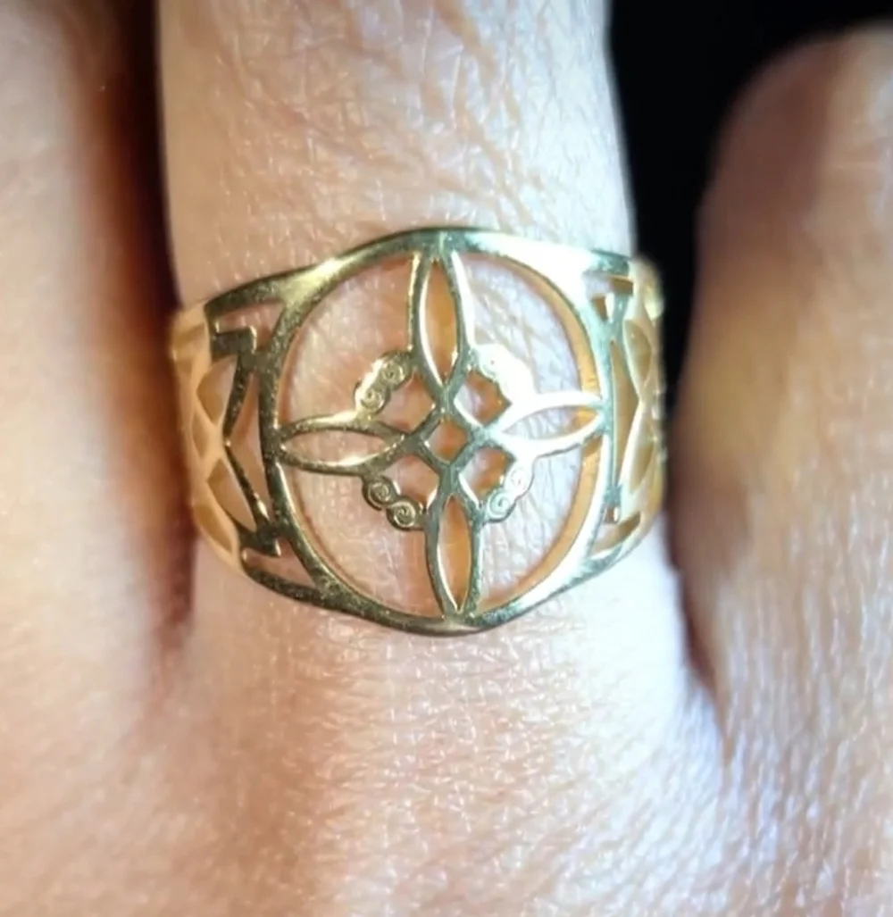 Witch Knot Golden Stainless Steel Ring For Women Wiccan Cross Celtic Knot Sz 8